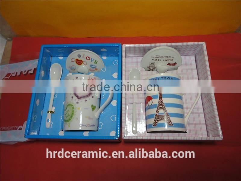 Restaurant Crockery hotel white porcelain Ceramic mug set with lids