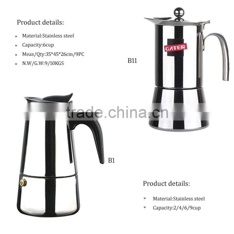 4/6cup stainless steel electric moka espresso stove top moka coffee maker