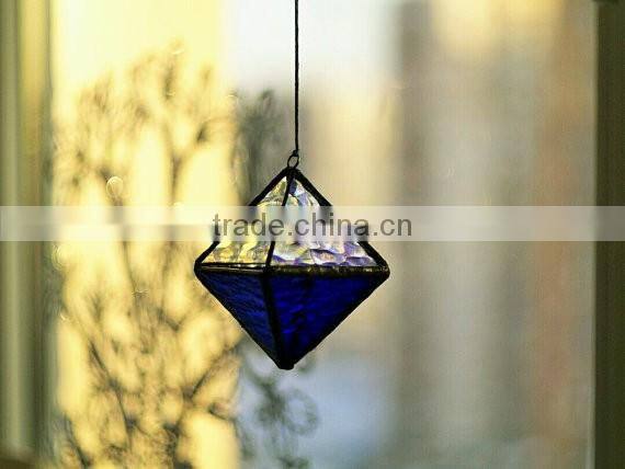 Handmade Hanging indigo Stained Glass Terrarium