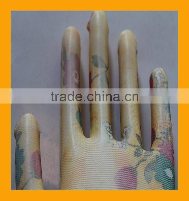 13G Floral Printed Polyester PU Gardening Gloves