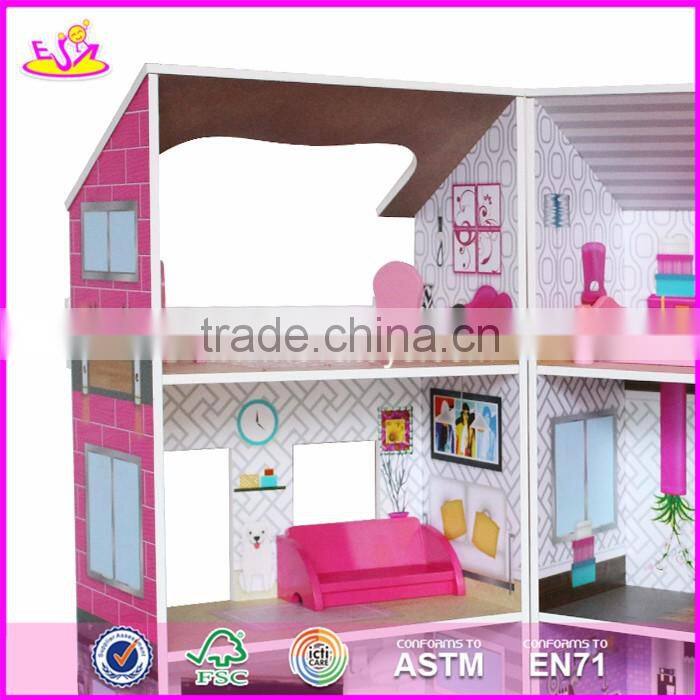 2017 Best luxurious and attractive six rooms wooden doll house play for kids W06A245