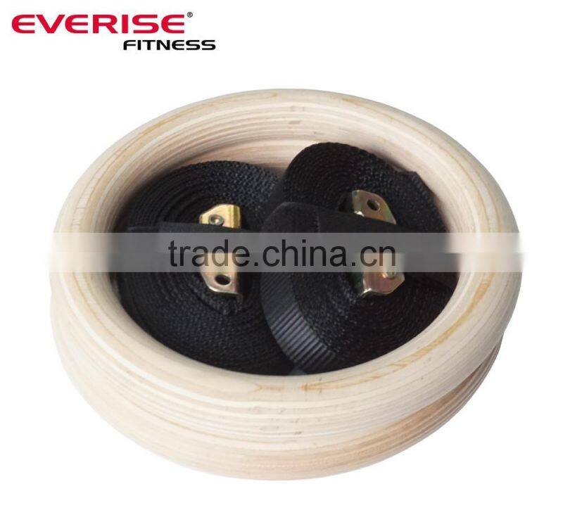 High-strength nylon webbing straps logo customized gym rings gymnastic rings wooden