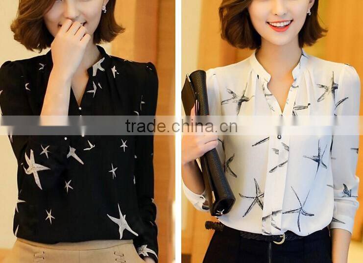 Woman fashion desiger shirts blouse mandarin collar sexy chiffon shirts tops