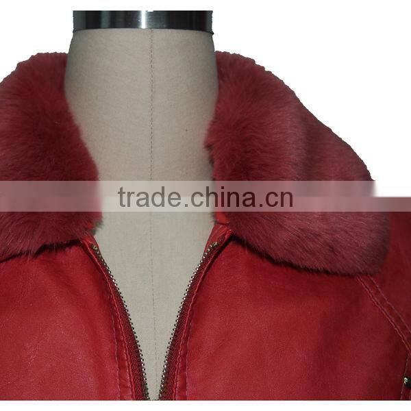 Fashion new ladies red color slim fit leather jacket