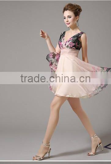 short one piece chiffon printed floral summer dress