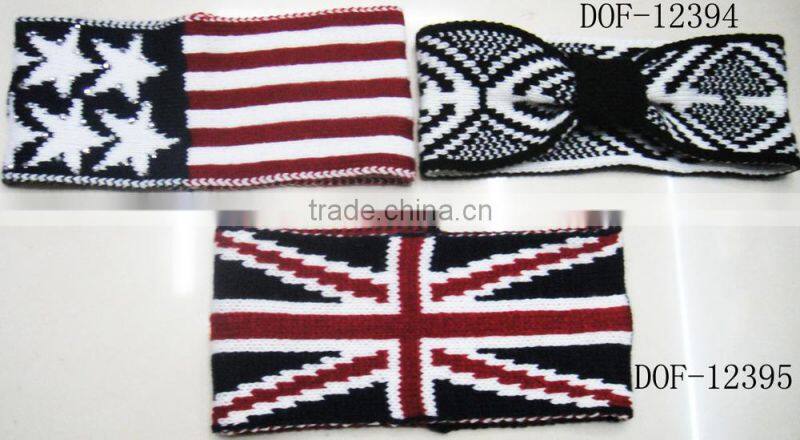 Fashion lady new Hot knitted designer flag headband for winter