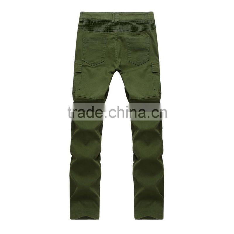 2016 new brand men's fashion jeans green jeans male personality folds comfortable hotsale biker jeans