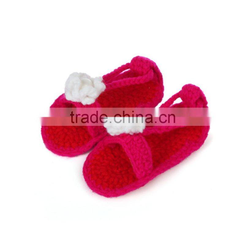 Elegant Nice Design Hot Sales Girl Free Knitting Floral Pattern Sandal Crochet Baby Shoes