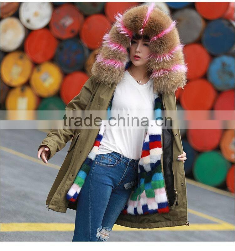 Factory supply woman winter real mink fur parka linging with fox fur collar hood with high quality pc-211