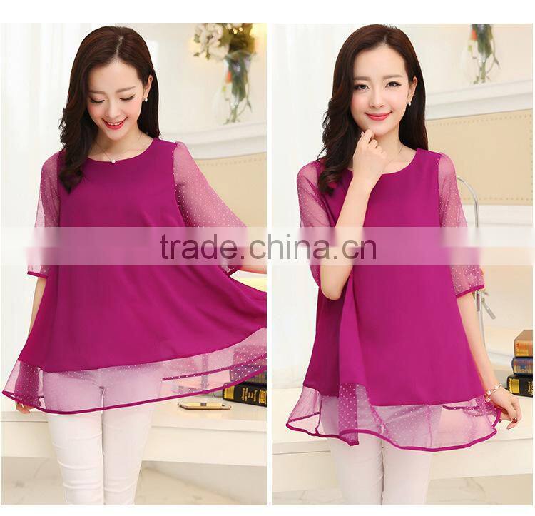 Wholesale Chiffon shirt blouse for Women Korea style plus size loose casual Shirt for fat girls O Neck chiffon blouse shirt