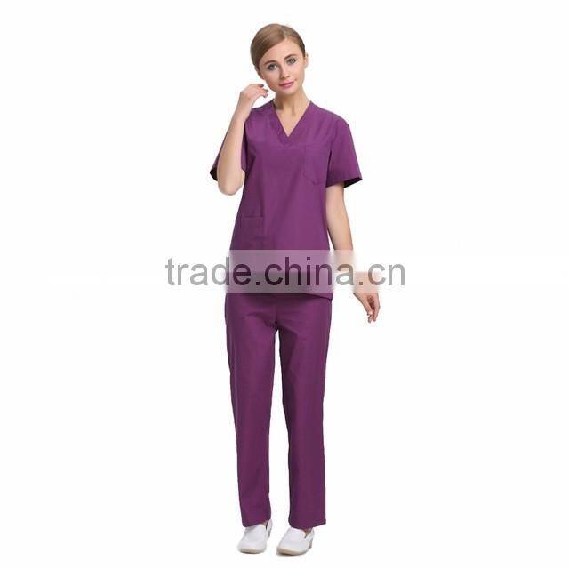 Juqian 2016 quality hot purple V neck summer hospital housekeeping staff uniforms