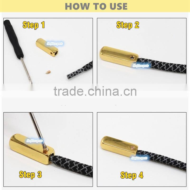 Metal Aglets Shoelace Tips in Gold/Silver/Gun Black/White/Red/Blue 6 Colors - Set of 4 Tips And Screws Includes Screwdriver