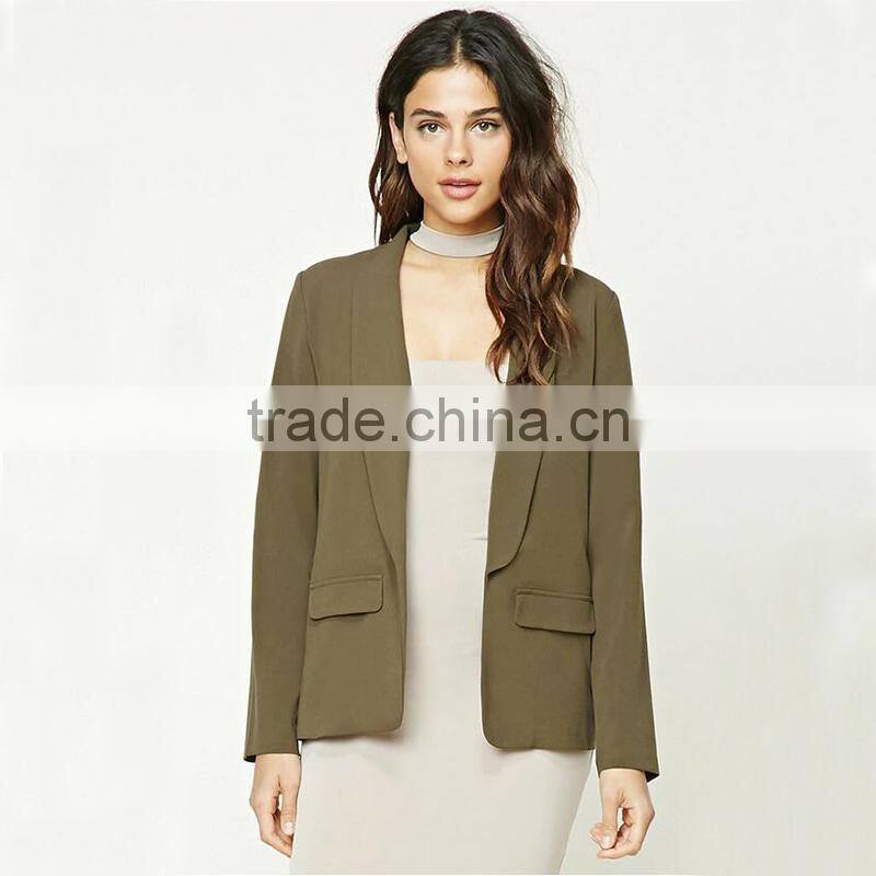Ladies office open front dropped lapels longline silhouette blazer coat