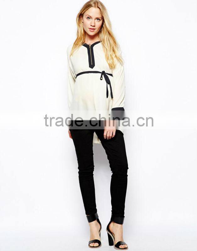 Maternity Zip Front Colour Block Shirt maternity clothing wholesale