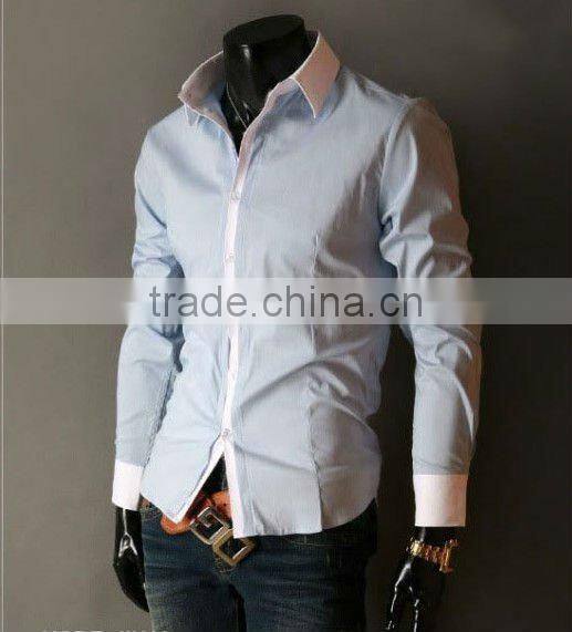 100% cotton slim fit long sleeve contrast collar casual men shirt
