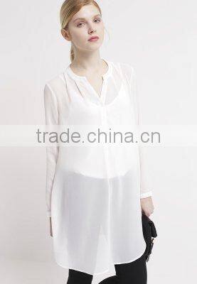 Basic long section white t shirt long sleeve fashion casual tunic