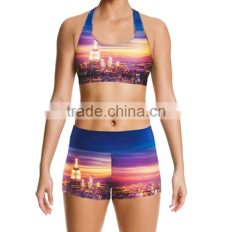 Women Padded Sports Yoga Racerback Athletic Gym Vest Bra Fitness Shorts Set