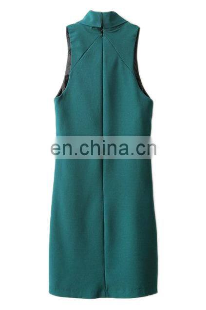 CHEFON Draped Neck Sleeveless Green Shift business casual dress