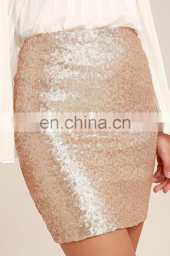 Custom Women Lovely Stylish High Waist Shining Gold Sequin Mini Skirt