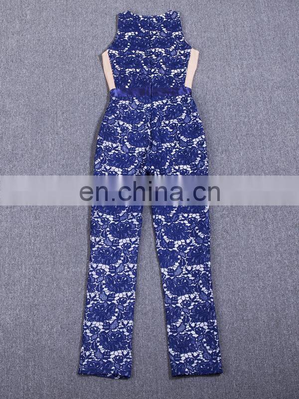 new lace mesh blue women jumpsuit casual jumpsuit wholesale