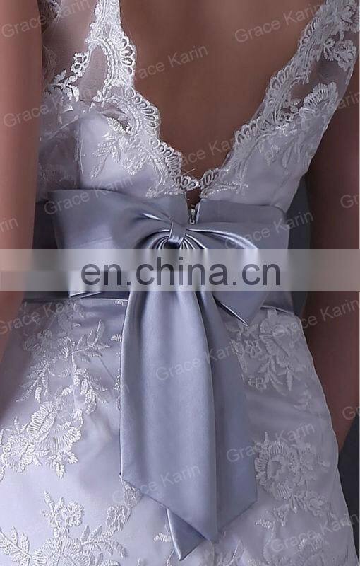 Grace Karin Sleeveless Off- Shoulder Long White Lace Wedding Dress CL3821