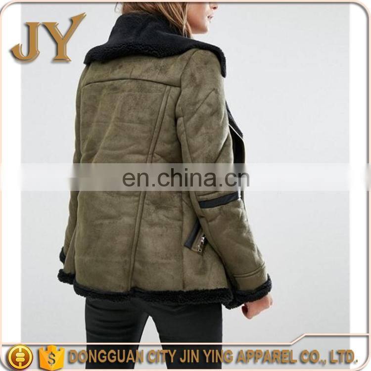 Hot Selling Winter Apparel in America Wholesale OEM Service Women Khaki Faux-suede Jackets JYABC048