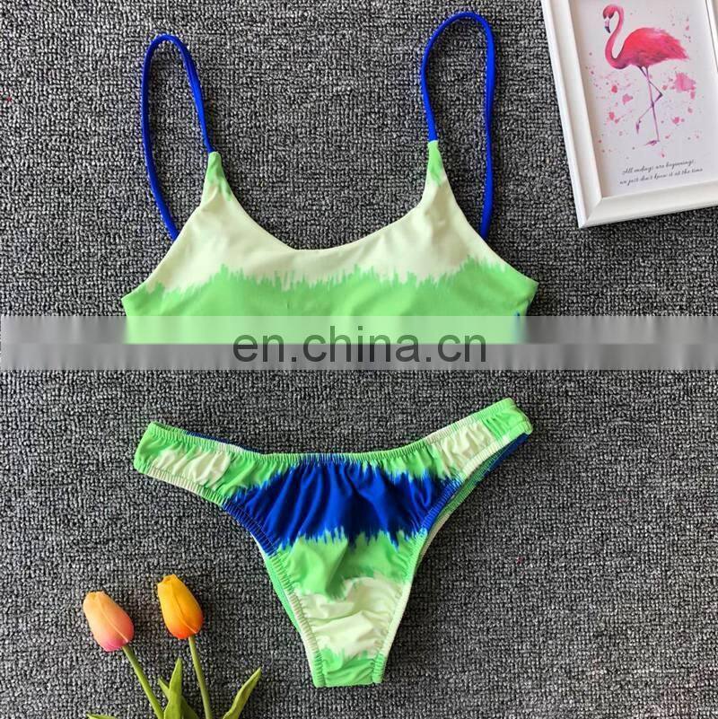 Micro bikini thong sexy swimsuit print triangle bikini tied dye swimwear strappy swimsuits neon green print bikinis 2019 women