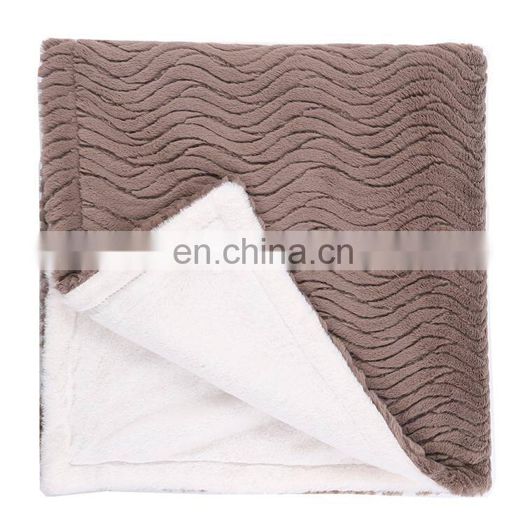 High Quality Custom Double Layer Embossed Gray Faux Rabbit Fur Throw Blanket For Winter