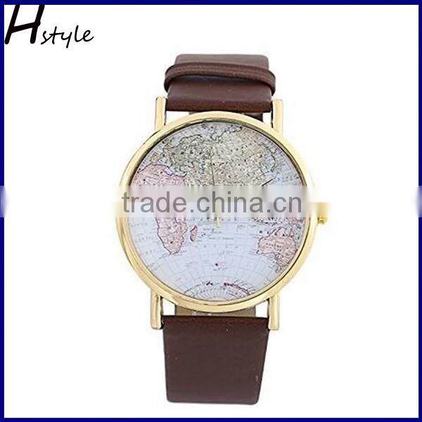 World Map Leather Watches Unisex Mini World Analog Quartz Watch Black WP011