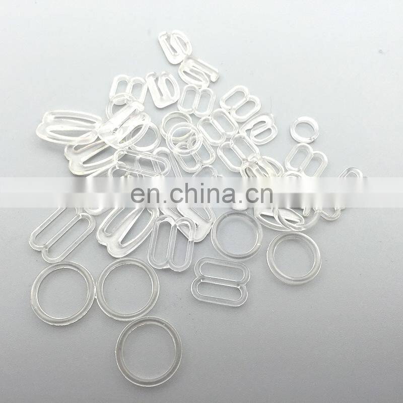 Transparent swimsuit strap adjuster plastic bra slides and bra hooks