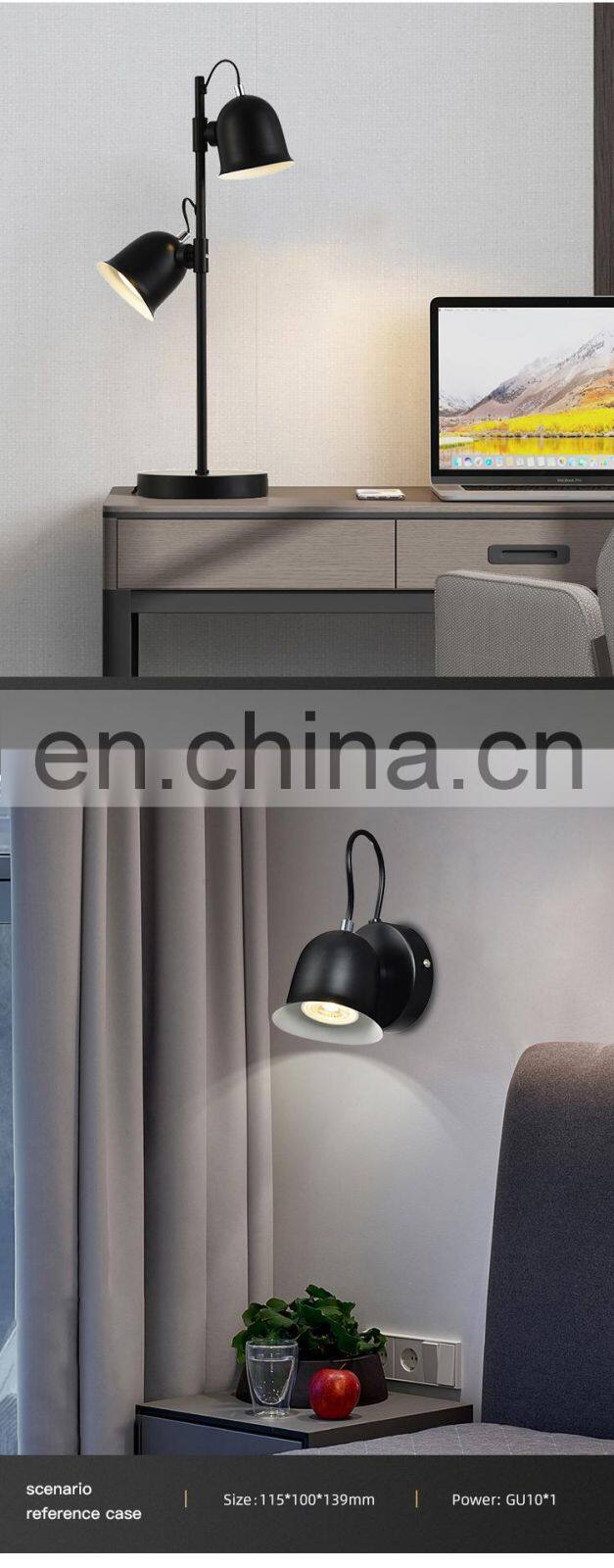 HUAYI Factory Wholesale Black Iron Lamp Body Indoor Bedroom Hotel Wall Mounted LED Wall Lamp
