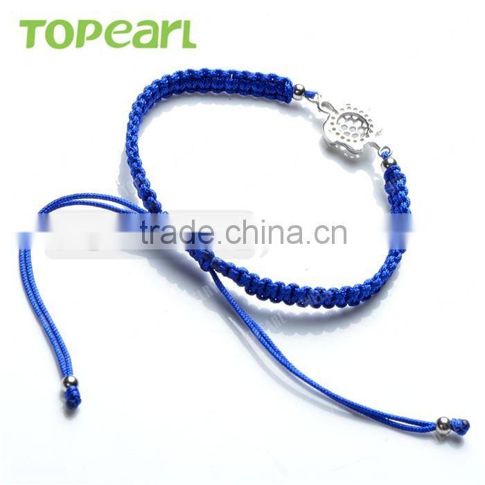 Topearl Jewelry Fashion Logo Hand Made 925 Sterling Silver Beads Turtle Charm Hand-knitted Bracelet With Different Colors 9SB24
