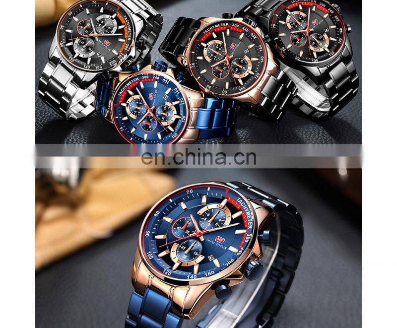MINI FOCUS MF0218G Luxury Watch For Men Stainless Steel Quartz Relogio Masculino Mens Watches Silver