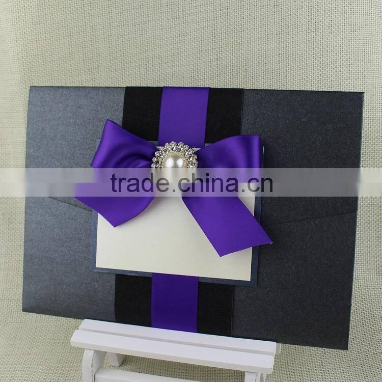 Luxury Brooch Wide Purple Ribbon for Wedding Invitations Made In China