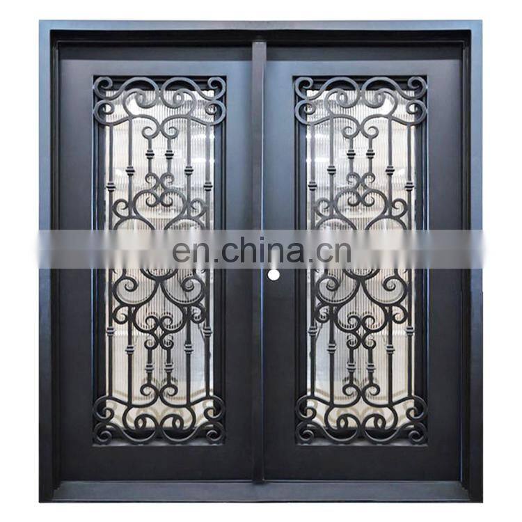 China factory custom design residential exterior security double metal wrought iron entry doors