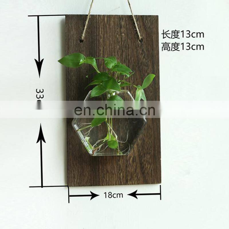 Wall-mounted Glass Vase Home Decor Glass & Wooden Flower Pot Vintage Wood Wall Hanging Heart Shape Vase