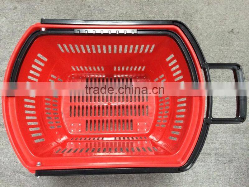 Shopping Basket with Wheels Plastic Handle and Bar Plastic Basket