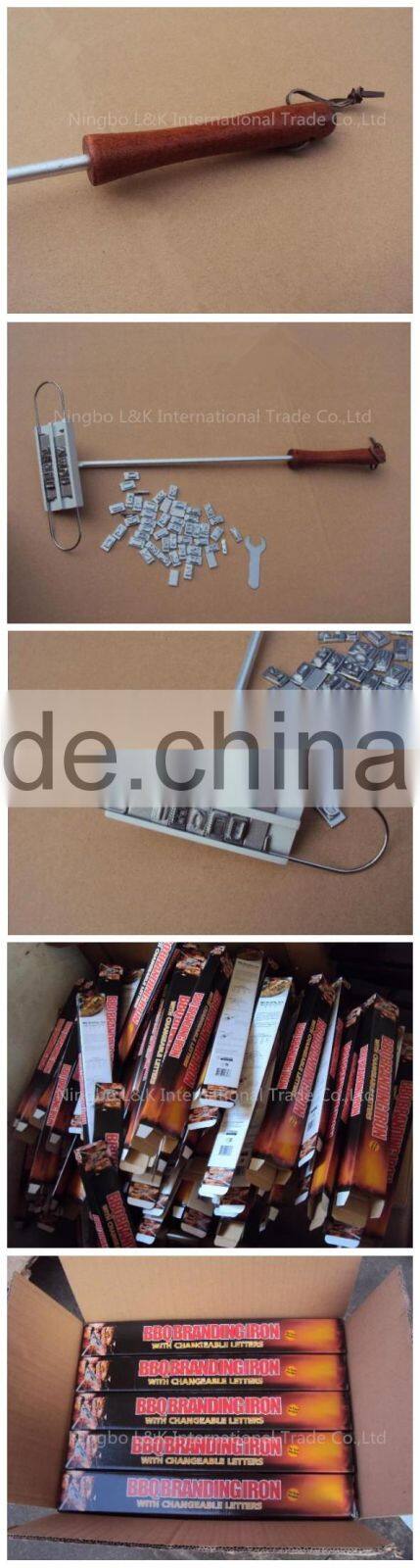 Wooden handle wholesale bbq grill tools bbq branding iron with turns 55 letters