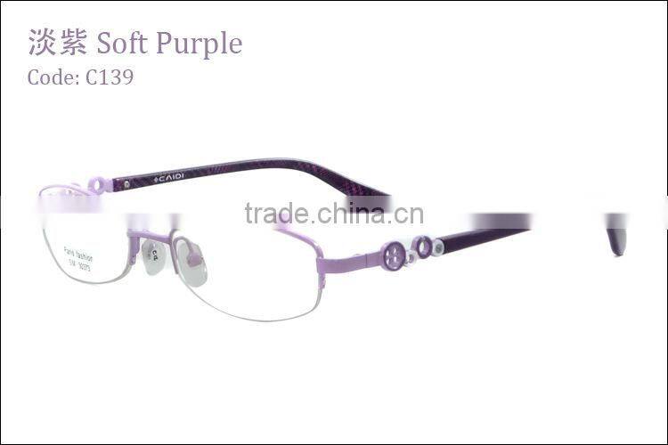 Fashion style women metal half frame eyeglasses frame with pattern temple with clear lenses