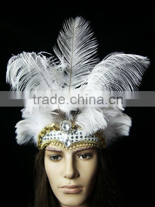 Fancy White Feather Carnival Princess headdress Carnival feather headband Indian Headdress for sale