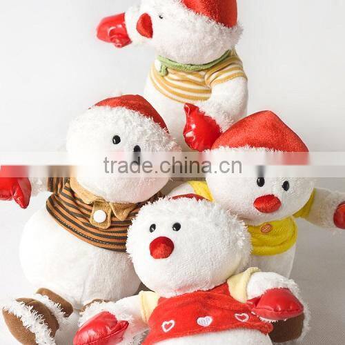 Plush Snowman Wearing Clothes/Soft Snowman with Red Hat/Soft Stuffed Christmas Toy Snowman