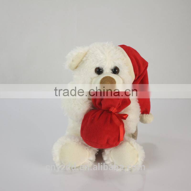 Plush Toy Christmas Bear Holdinng Candy Bag/Luck Soft Gift Toy Bear with Plush or Plastic Candy Bag /Stuffed Toy Bear in Clothes