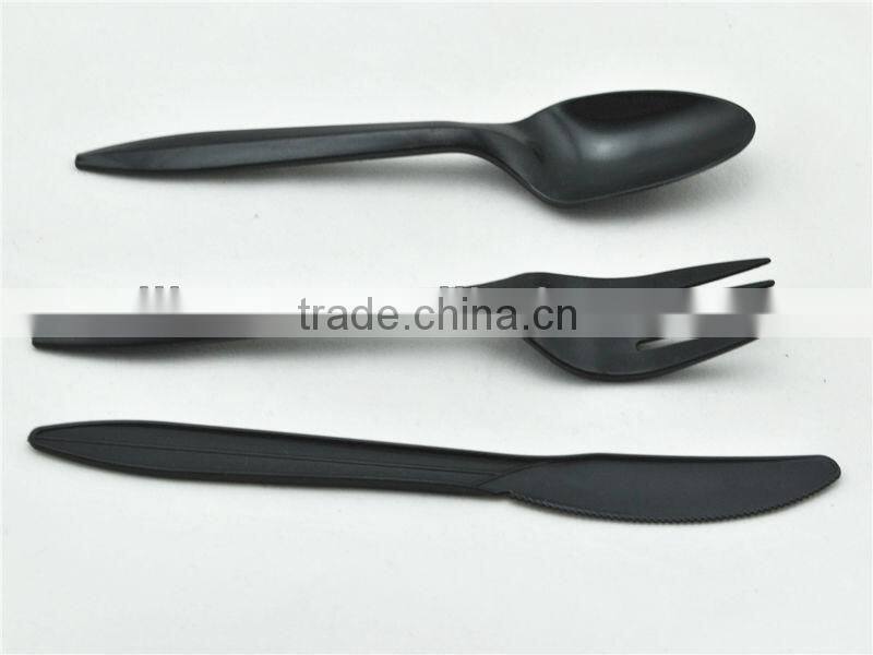 PS black plastic cutlery set