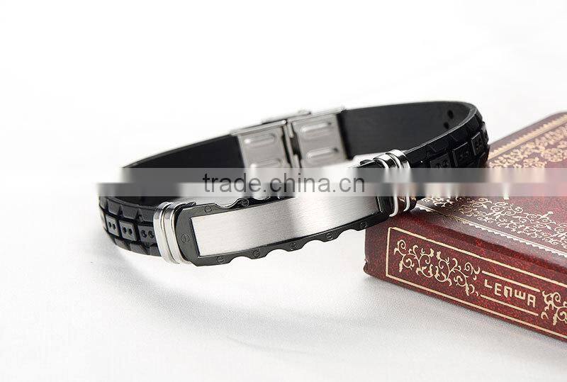 Black color custom shape silicone bracelets for men