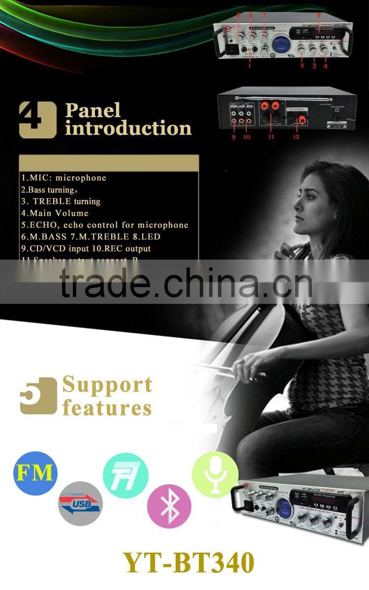 Professional Karaoke Amplifier With Mixer YT-BT340 with USB/TF/FM