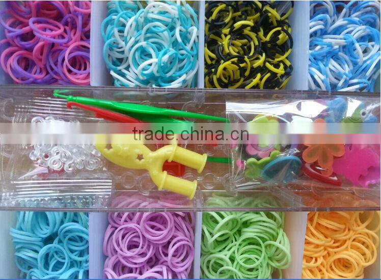 Look!! Cheapeast 2014 Newest Various of colors loom bands kit, wholesale Ecofriendly rubber loom bands bracelet kit in bulk!!!