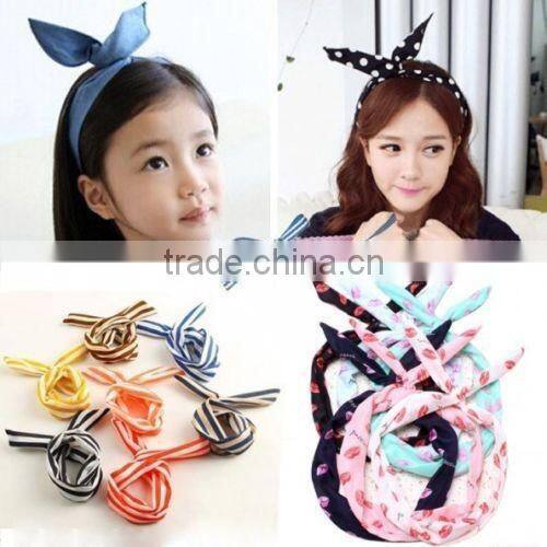 HOT 1 PC Lovely Kids Girls Lady Bow Headwear Hair Bands Hoop Rabbit Ear Wrapped Headband Party Wire Scarf Hair Accessories