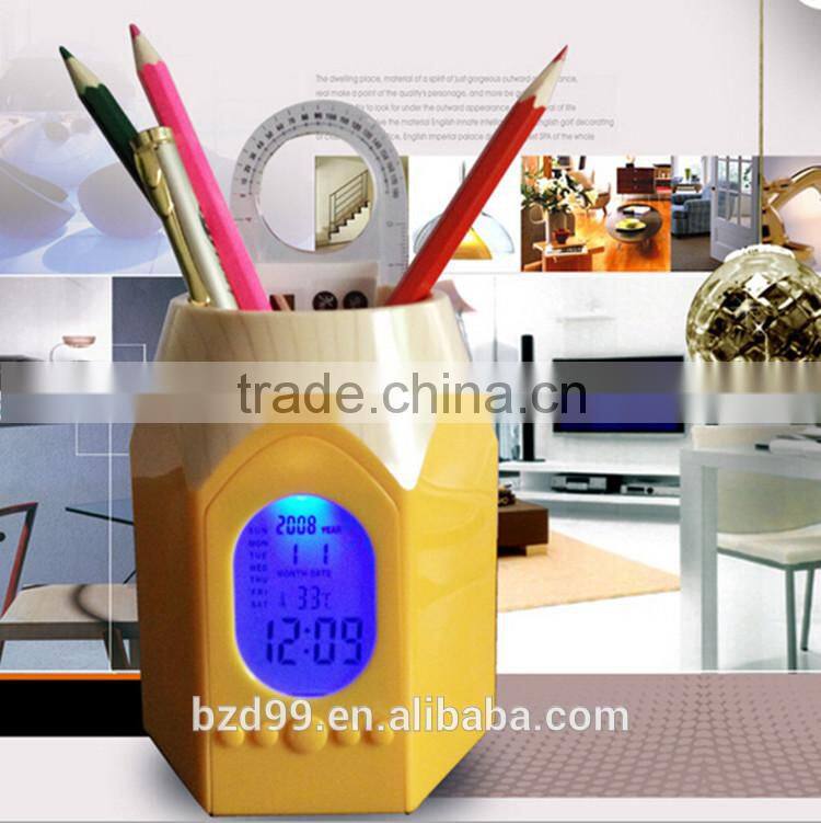 Multi-functional Calendar Pencil Desk Clock with Pen Holder /Brush Pot Table Clock/ Gift Set Wholesale OEM/ODM Manufacturer