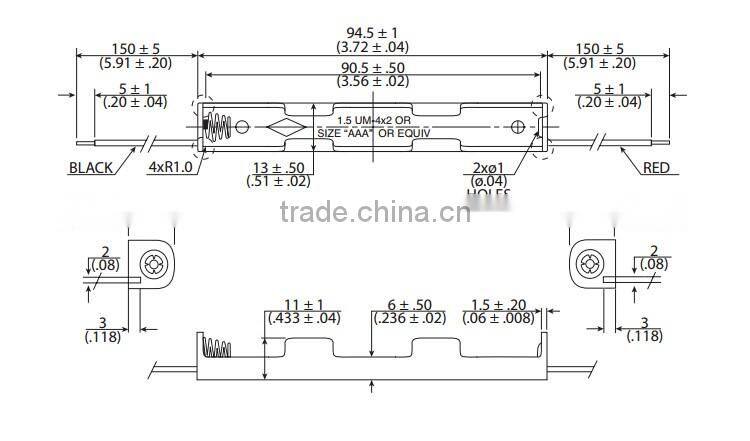 2 AAA Battery Holder with Leads,BH425 battery holder ,AAA battery holder