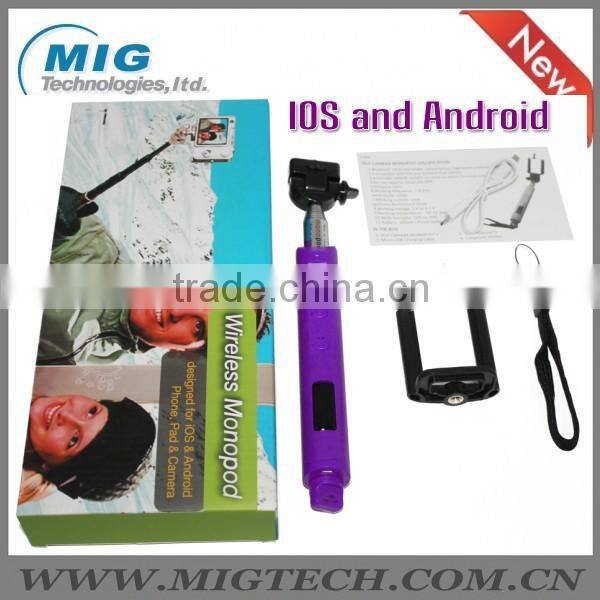 Extendable Handheld Selfie stick for camera & mobile phone, wireless bluetooth monopod for samsung for iphone